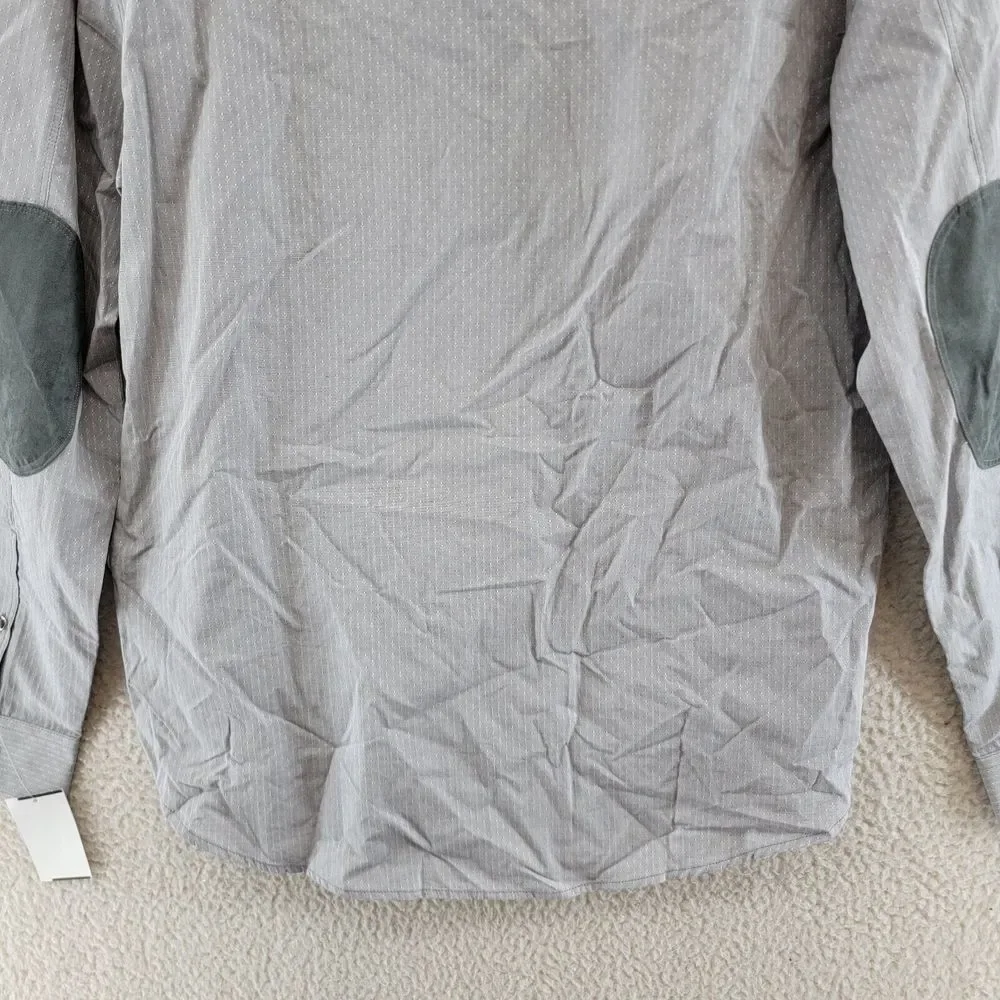7 Diamonds Button Up Shirt Men's L Gray with Elbow Pads Collared Long Sleeves - Picture 14 of 15